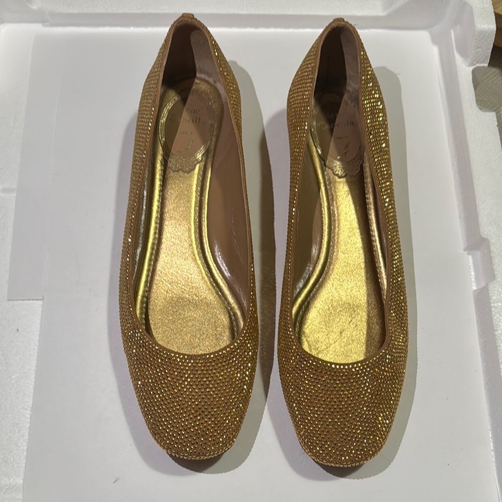 Rene Caovilla Gold Flats with Glittery Finish 9.5